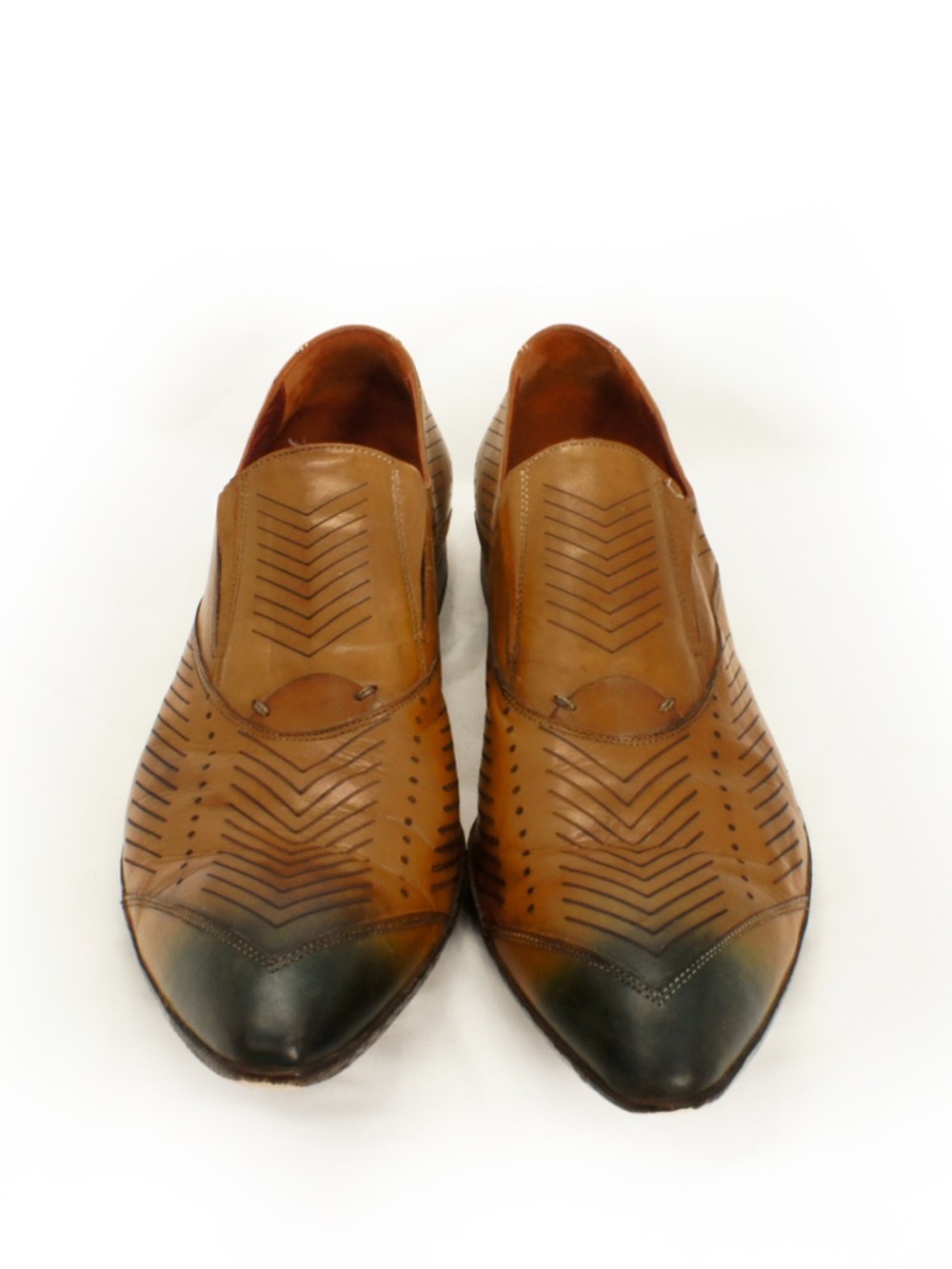 Jo Ghost Leather Pointy Toe Dress Shoes Cognac Brown Unique Ombre Design - Picture 3 of 7